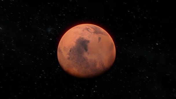 Vliegen langs Mars in de open ruimte. Weg van de Mars. 3d 4k rode planeet volgen schot - Video