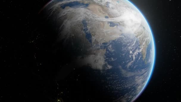 Dejando vista épica del planeta. Seguimiento de la Tierra volando en el espacio en 4k - Metraje, vídeo