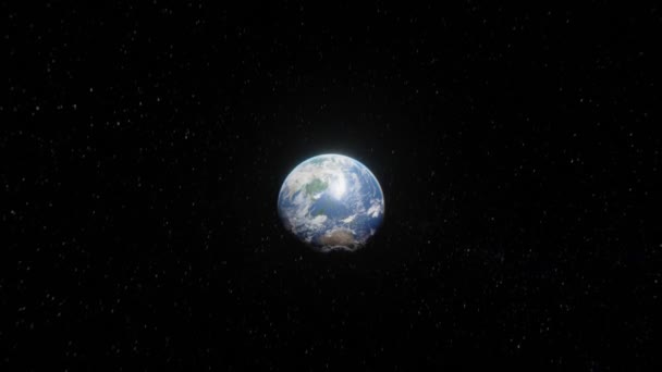 Eeppinen kuva Maan planeetan lentävät kiertoradalla läpi avaruuden valaisee auringon yli tähdet tausta. 4k kuvamateriaali - Materiaali, video
