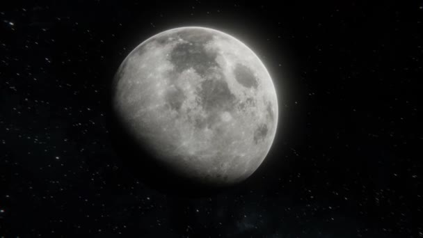 Passing by epic shot of the Moon in open space. 3d 4k visualisation - Footage, Video