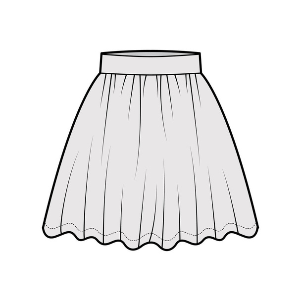 Skirt dirndl τεχνική απεικόνιση μόδας με μήκος πάνω από το γόνατο, κυκλική πληρότητα, παχύ ζωνάρι. Επίπεδο κάτω μέρος - Διάνυσμα, εικόνα