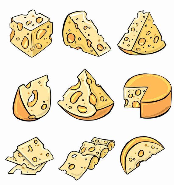 Variedades de queso. Diseño plano vector icono conjunto. - Vector, imagen
