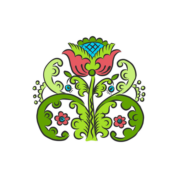 Estilo de arte popular russo flores de fantasia florais botânicas e impressão botânica. ilustração vetorial - Vetor, Imagem