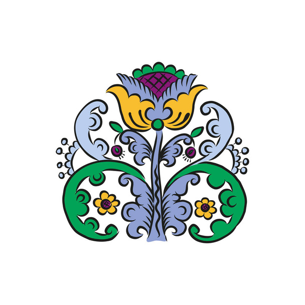 Orosz népművészeti stílus botanikus virágos fantázia virágok és botanikus nyomtatás. vektor illusztráció - Vektor, kép