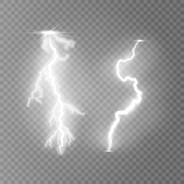 Realistic lightning bolts on a black transparent background. the charge of energy is powerful.Accumulation of electric orange and blue charges.A natural phenomenon. Magic effect. - Vector, Image
