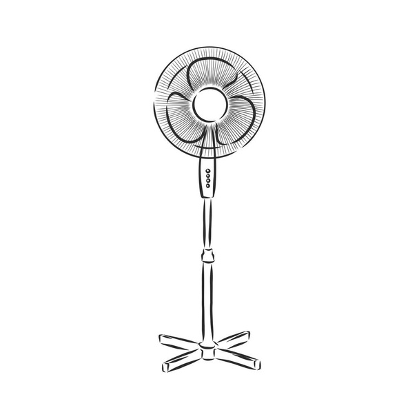 elektrický ventilátor pracuje vektorové kreslené, ilustrace izolované na bílém pozadí. kresba rukou, náčrt - Vektor, obrázek