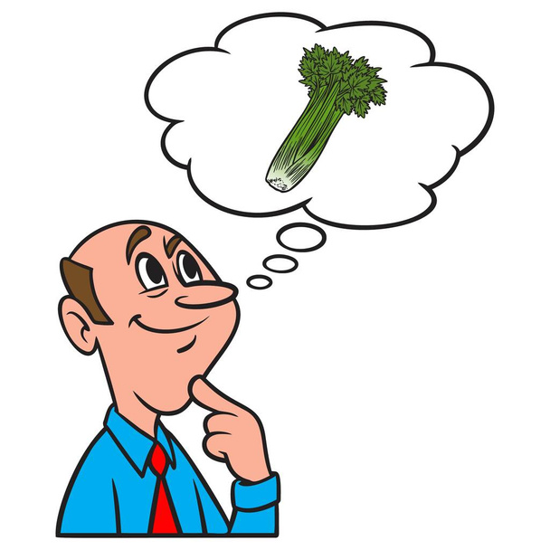 Thinking about Celery - A cartoon illustration of a man thinking about Celery. - Vector, Image