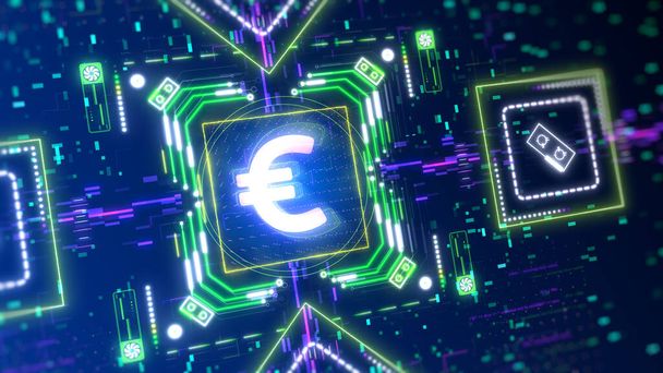 Euro symbole de la monnaie animation sur fond numérique. Finances et affaires. - Photo, image