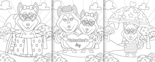 kleurboek met schattige husky hond personages thema Valentijnsdag - Vector, afbeelding