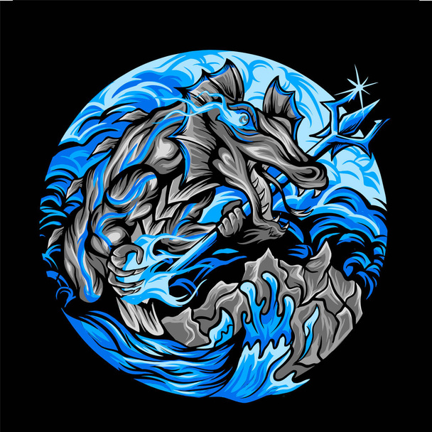the monster of sea called dragon - Vector, Image