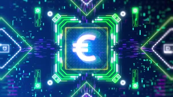 Euro parası siber gelecek sembolü. Soyut finans ve iş animasyonu - Video, Çekim