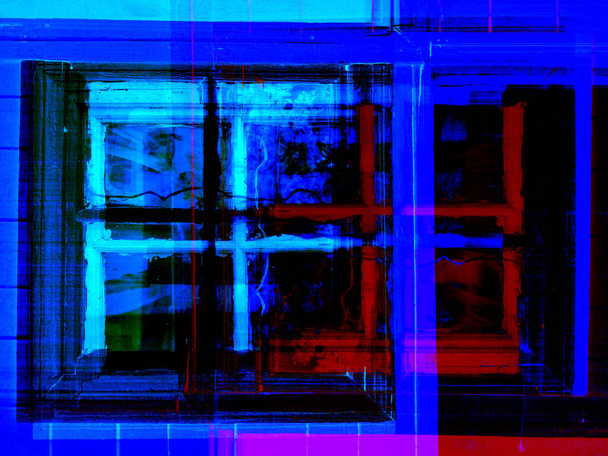 Абстрактный объемный фон, в формате 3D-иллюстрации, с эффектной комбинацией красного, синего и черного цветов. Современный имидж для проектов. - Фото, изображение