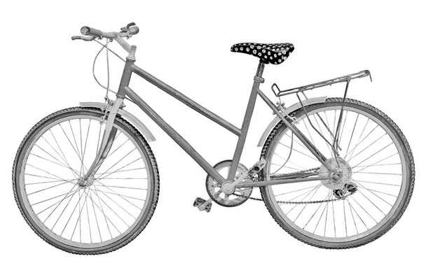 Altes Fahrrad auf weißem Hintergrund zur einfachen Auswahl - Schwarz-Weiß-Konzeptbild mit Full Clipping-Pfad. - Foto, Bild