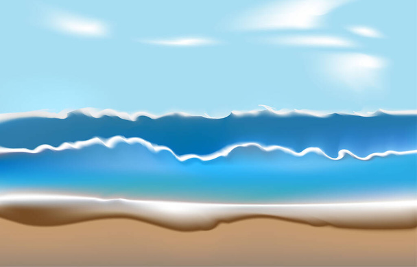 graphics beeld oceaan en strand met golf en zand vector illustratie voor achtergrond  - Vector, afbeelding