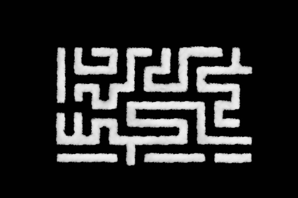 Wolkenvorm van labyrint of doolhof op zwarte achtergrond. Perfect voor compositie. Idee of succes, creatief en innovatief bedrijfsconcept. - Foto, afbeelding