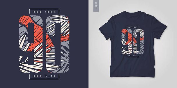 Colorful summer graphic t-shirt design, tropical print, vector illustration - Vetor, Imagem