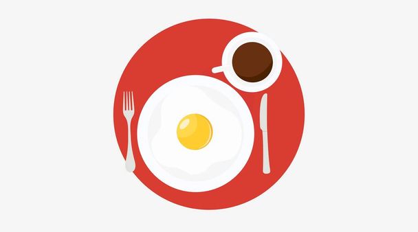 Vetor Isolado Ilustração de um café da manhã com ovo frito, talheres e café. Ícone do café da manhã - Vetor, Imagem