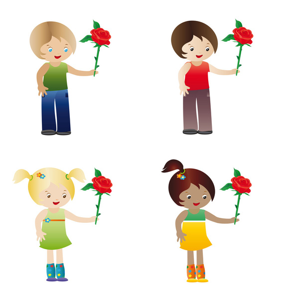 Дети с розой
 - Вектор,изображение