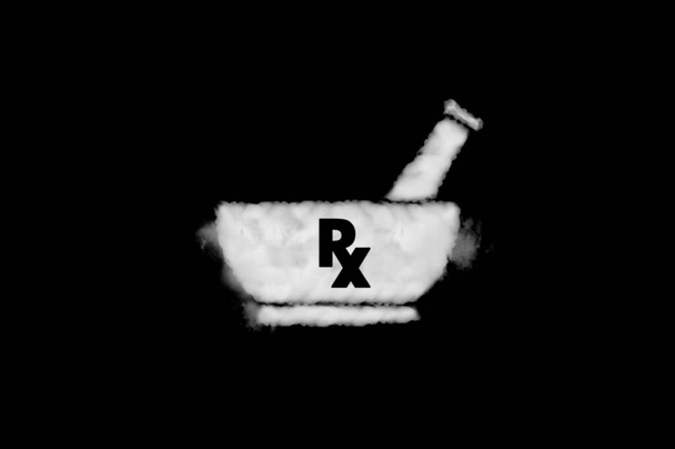 Pharmacy icon cloud shape on black background. Perfect for composition.. For preparing, dispensing, and review of drugs and providing additional clinical services. - Photo, Image