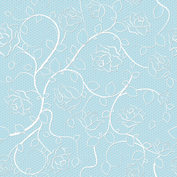 Patrón sin costuras de encaje con rosas sobre fondo azul
 - Vector, imagen
