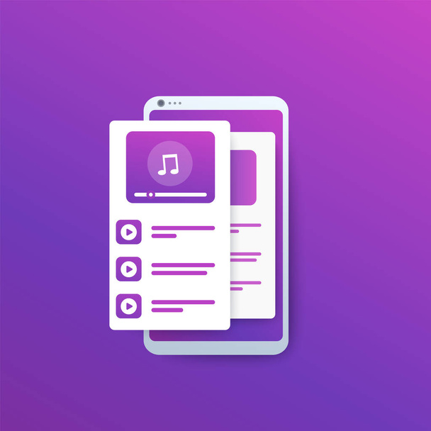 audio player, music streaming app on phone screen - Vektor, kép