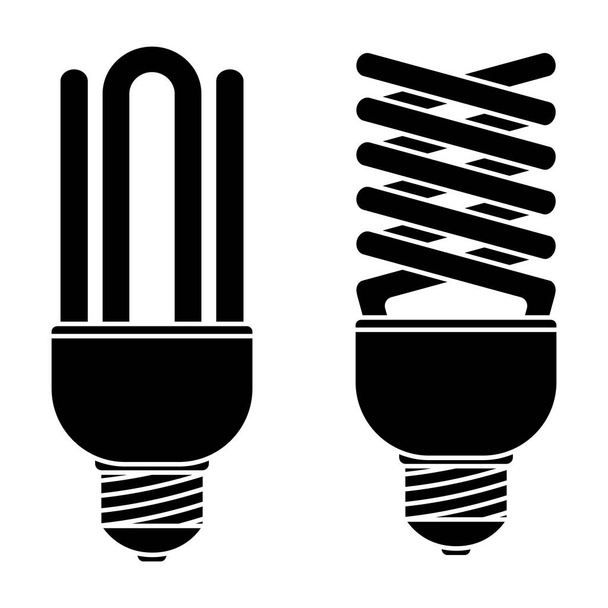 概念設計のための蛍光灯。電球のアイコン。デザインのアイデア。経済的な電球。アウトラインスタイルで発光ランプ。グリフ！。白を基調としたベクトルイラスト - ベクター画像