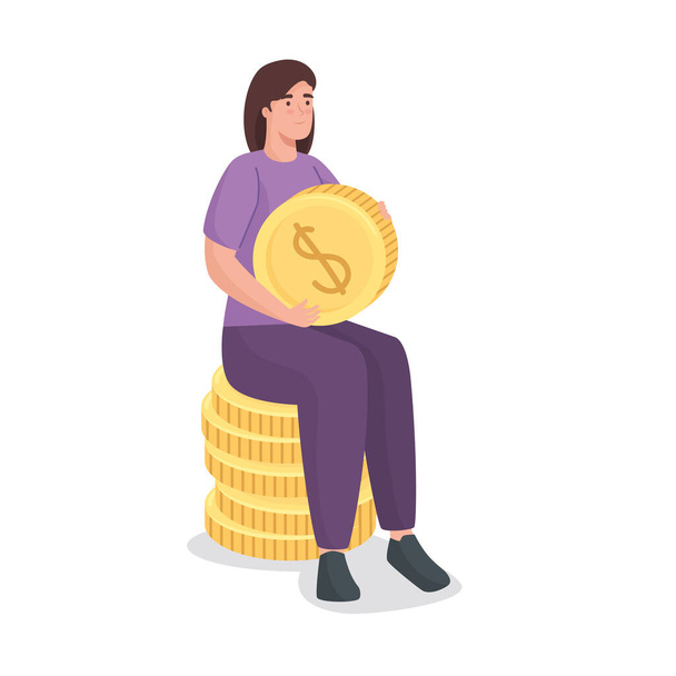 Сэкономьте деньги женщины на дизайне монет - Вектор,изображение