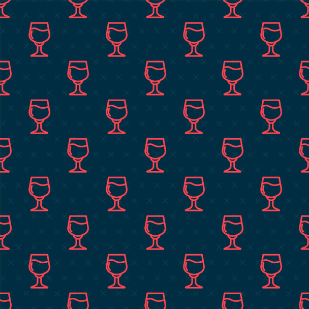 Red line Wine glass icon isolated seamless pattern on black background. Wineglass sign.  Vector. - Vector, Image
