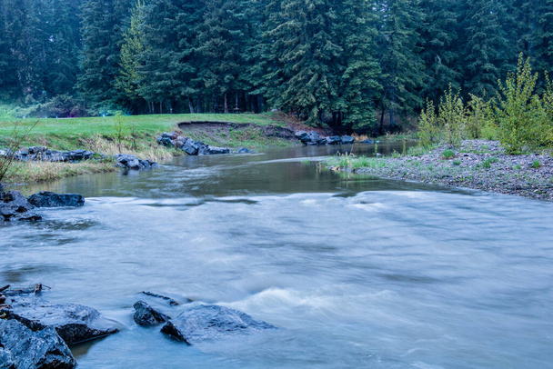 Il fiume di mattina presto corre l'inizio di primavera. Tay River Provincial Recreation Area, Alberta, Canada - Foto, immagini