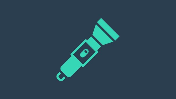 Tyrkysová ikona Baterky izolovaná na modrém pozadí. Grafická animace pohybu videa 4K - Záběry, video