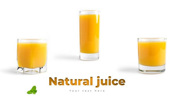 白い背景にボトルのオレンジジュース. - 写真・画像