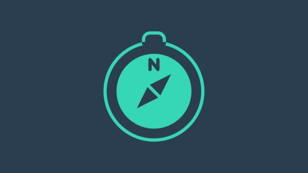 Ікона Turquoise Compass ізольована на синьому фоні. Навігаційний символ Віндрози. Вітер піднявся. 4K Відеографічна анімація - Кадри, відео
