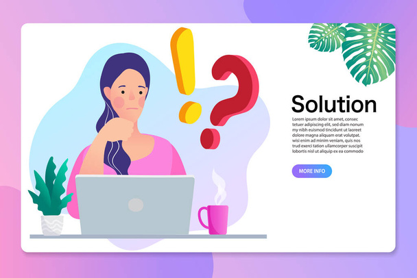 women have questions And solving problems. Vector cartoon illustration. - Vector, Image