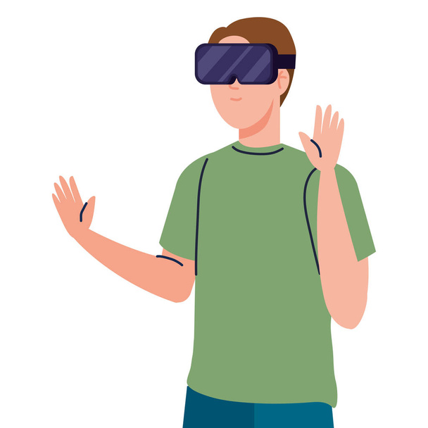 jeune homme utilisant la technologie de masque virtuel réalité - Vecteur, image