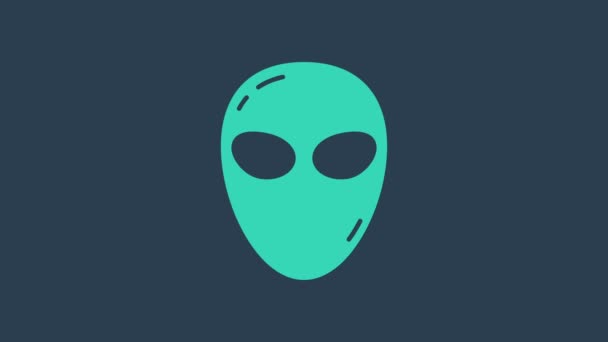 Бирюзовая иконка Чужого изолирована на синем фоне. Внеземное инопланетное лицо или символ головы. Видеографическая анимация 4K - Кадры, видео
