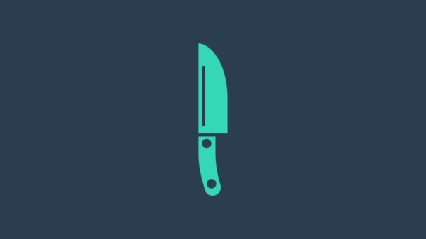 Τιρκουάζ εικονίδιο μαχαιριού απομονωμένο σε μπλε φόντο. Σύμβολο μαχαιροπίρουνων. 4K Γραφική κίνηση κίνησης βίντεο - Πλάνα, βίντεο