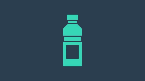 Бірюзова пляшка значка води ізольована на синьому фоні. Знак содового напою з акваріума. 4K Відео рух графічна анімація
 - Кадри, відео