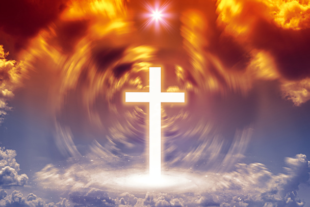 The cross of God in the rays of the sun. Background of religions - Photo, Image