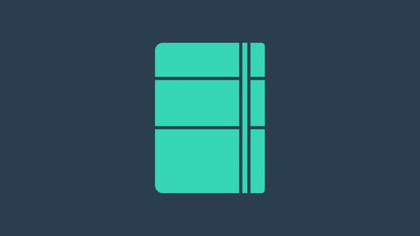 Carnet de croquis turquoise ou icône d'album isolé sur fond bleu. Animation graphique de mouvement vidéo 4K - Séquence, vidéo