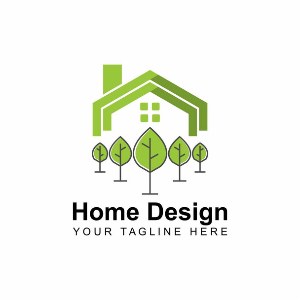 Simple Roof house, window, and plants or trees image graphic icon logo design abstract concept vector stock. Can be used as a symbol related to property or home - Vecteur, image