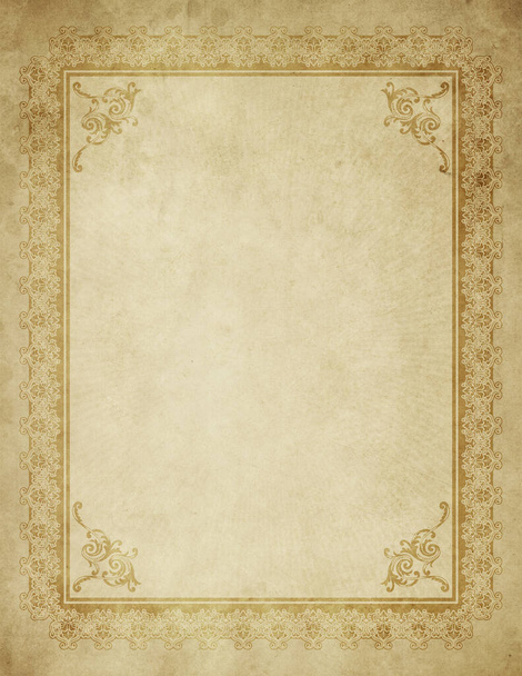 Old bad condition paper background with decorative vintage border and copy space for text. - Photo, image