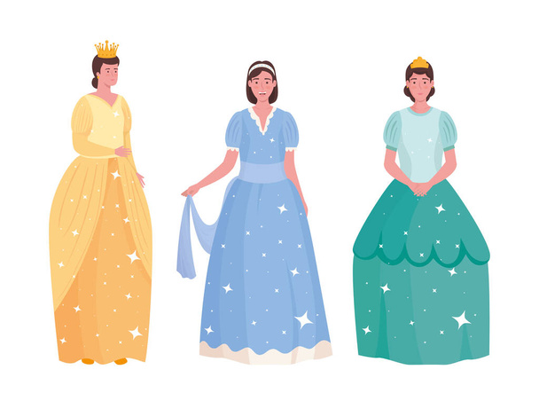 Fairytale princesses and queen cartoon vector design - Vector, afbeelding