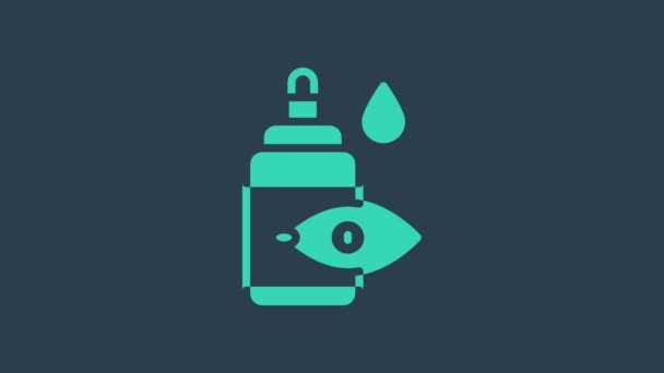 Tyrkysová Oční kapka ikona láhev izolované na modrém pozadí. Grafická animace pohybu videa 4K - Záběry, video