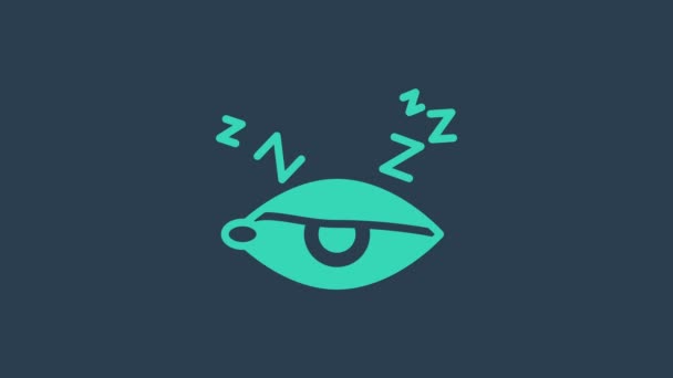 Turkoois slapeloosheid pictogram geïsoleerd op blauwe achtergrond. Slaapstoornis met haarvaten en pupillen. Vermoeidheid en stress. 4K Video motion grafische animatie - Video