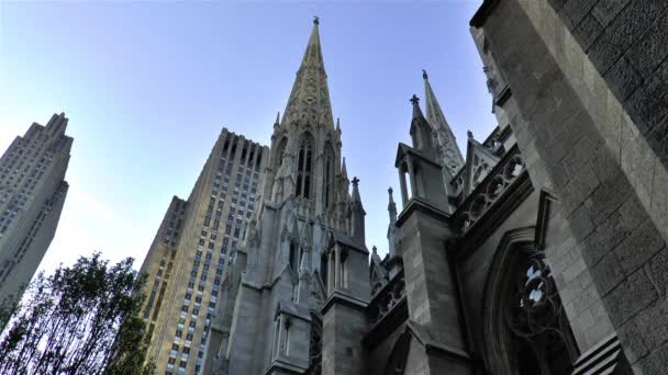 Blick auf die St. Patrick Cathedral, umgeben von anderen Gebäuden in Manhattan, New York. - Filmmaterial, Video