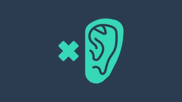 Turquoise Deafness icon isolated on blue background. Deaf symbol. Hearing impairment. 4K Video motion graphic animation - Footage, Video