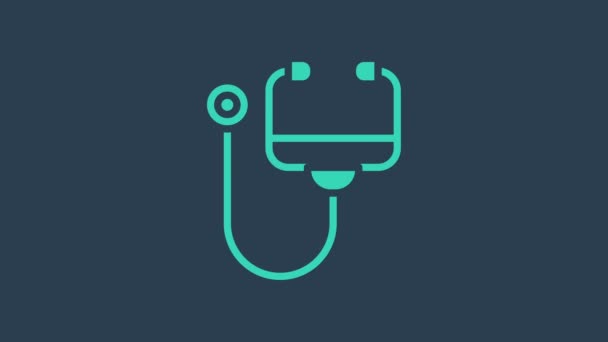Türkiz sztetoszkóp orvosi műszer ikon elszigetelt kék alapon. 4K Videó mozgás grafikus animáció - Felvétel, videó