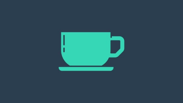 Turquesa ícone xícara de café isolado no fundo azul. Uma chávena. Café quente. Animação gráfica em movimento de vídeo 4K - Filmagem, Vídeo