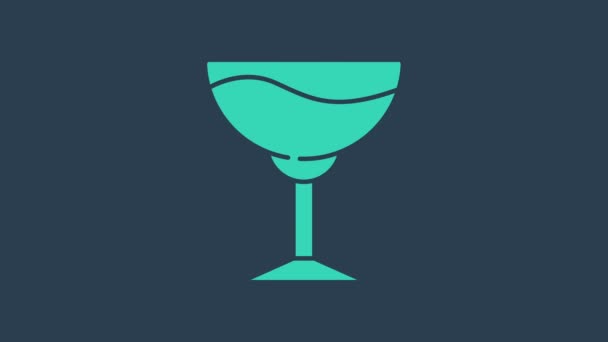 Türkises Weinglas-Symbol isoliert auf blauem Hintergrund. Weinglasschild. 4K Video Motion Grafik Animation - Filmmaterial, Video