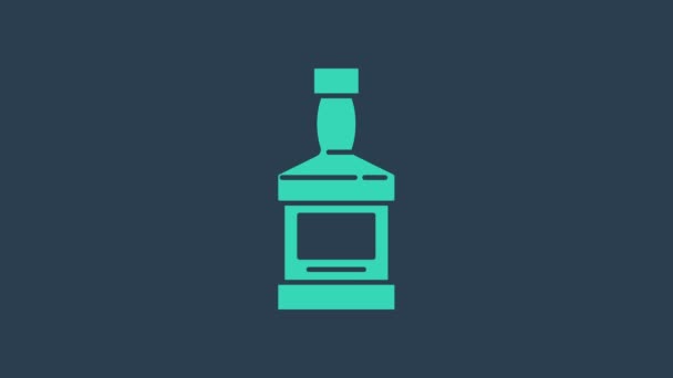 Turquoise Whiskey fles pictogram geïsoleerd op blauwe achtergrond. 4K Video motion grafische animatie - Video